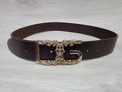 Authentic Vintage Dolce Gabbana Belt Brown Baroque Antique DG Logo Sz 42 Inch • £141.57