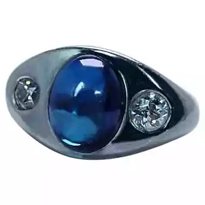 Vintage Sapphire Old European Diamond Mens Ring 18K White Gold Estate  3 Stone • $1979