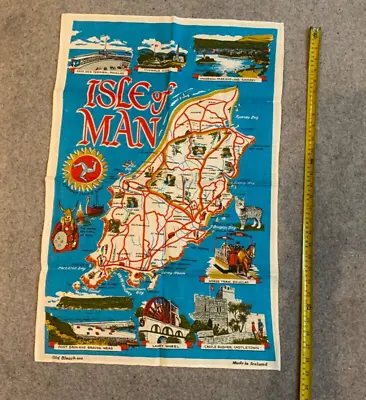 Vintage Tea Towel Retro Kitsch Unused Free PP Isle Of Man Map Douglas Manx • £9.99