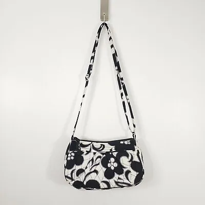 Vera Bradley Retired Night And Day Floral Shoulder Bag Purse Black White Quilted • $22.95
