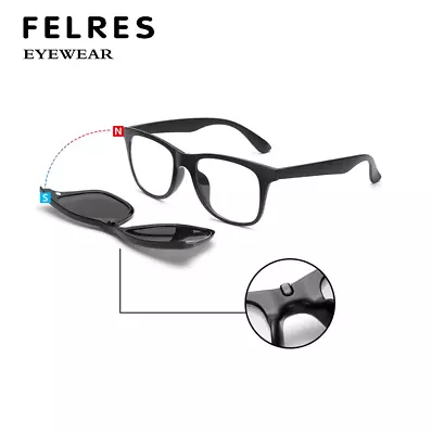 Unisex TR90 Square Eyeglasses Magnetic Clip On Polarized Driving Sunglasses New • $13.68