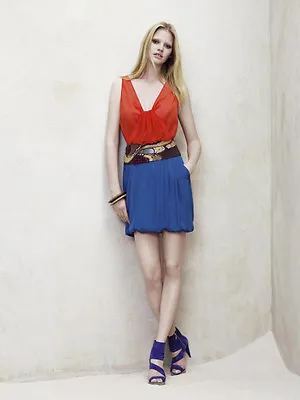 $18.31 • Buy Zara Blue Grecian Drape Colour Block Tulip Bubble Mini Skirt Small 8 4 36