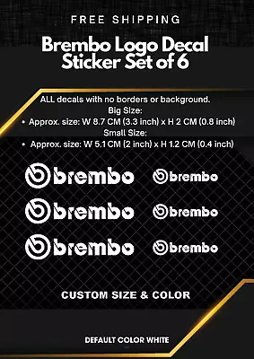 6 Brembo Decal Sticker Vinyl Caliper Brake White Heat Resistant 3 5/16 Wide • $7.50