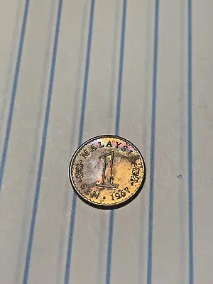 Malaysia 1967 1 Sen Unc Bronze Coin Toned. VIntage Littleton Coin Comp Envelope • $2