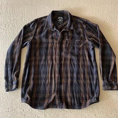 Metal Mulisha Heavy Flannel Shirt Jacket Adult XL Long Sleeve Blue Plaid Pocket • $23.96