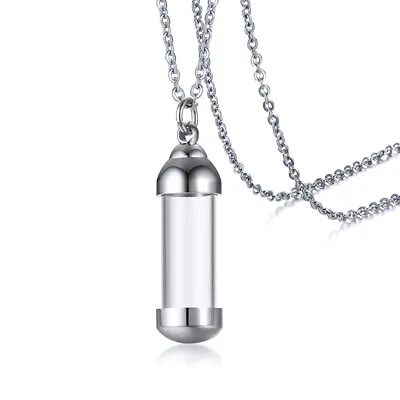 Hot Stainless Steel Screw Cap Tube Glass Bottle Urn Vial Charms Pendant Necklace • $10.99