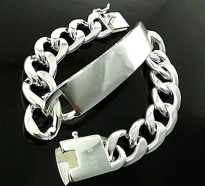 Men's ID Bracelet Real 925 Sterling Silver Filled Solid Initial Design Bangle  • $9.68