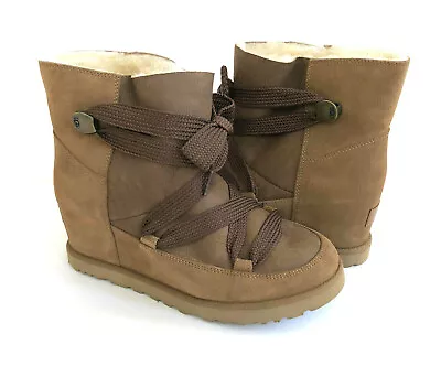 Ugg Classic Femme Lace Up Bomber Chestnut Wedge Boot Us 7.5 / Eu 38.5 / Uk 5.5 • $123