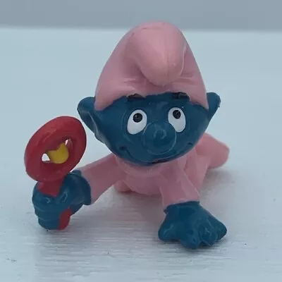 Smurfs 20202 Baby Smurf Pink Pajamas Rattle Figure Vtg Schleich Peyo Figurine • $14.97