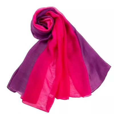 Silk Scarf For Women 100% Scarves Lightweight Ladies Gradient Color Simple Styli • £8.99