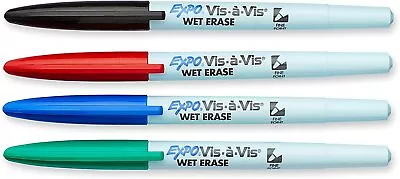 Expo Vis-a-Vis Wet Erase Markers Fine Bullet Tip Assorted Colors 4-Count • $9.69