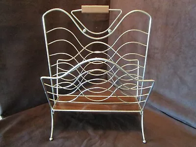 MCM Wire Metal Magazine Stand Rack Holder 18½” Tall Gold Tone Retro • $68