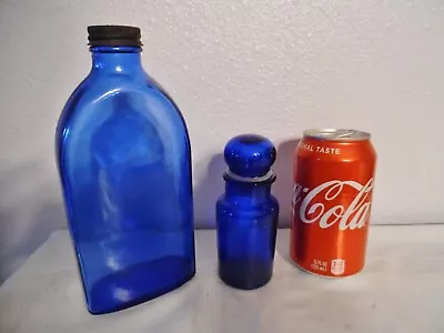 2 Vintage Cobalt Blue Bottles1 Lg.malox8 In.wth.lid1 Sml.wth.top • $10