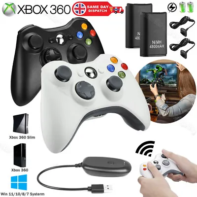 For Xbox 360 Wireless Controller Gaming Joypad + 2x Battery W/ Charger Cable UK • £11.99