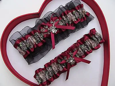 NEW Mossy Oak Camouflage Camo Burgundy Black Wedding Garter Prom Hunting Chick • $13.46