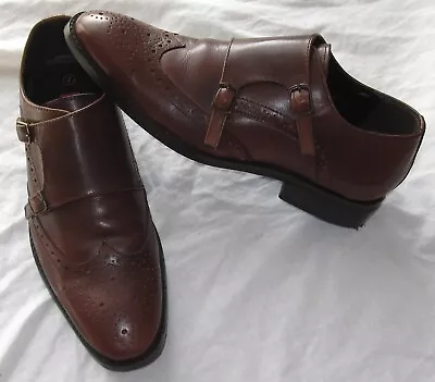 Lucini Italian Twin Buckle Faux Leather Pointed Round Toe Brogue Shoes 7 Topman • £4.99