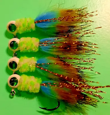 Hand Tied Rabbit Zonker Crappie Jigs 4 Pack 1/24oz #6 Blk Nickel SIckle Hook • $6.50