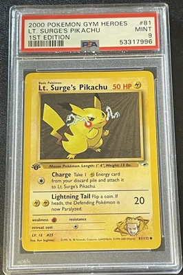 $9.99 • Buy 2000 Pokemon Gym Heroes Lt. Surge's Pikachu 1st Edition PSA 9 Graded Mint 81/132
