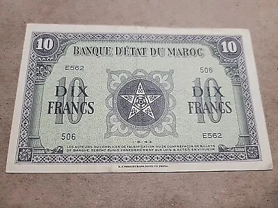 🇲🇦 Morocco 10 Francs P-25   VF   1 August 1943 WWII Banknote 021924-16 • $17.99