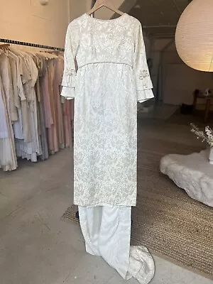 Vintage 1960s Cream Damask Silk Satin Wedding Gown  • $50