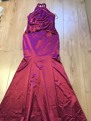 New Lipsy X Abbey Clancy Size 12 Raspberry Bandage Satin Slinky Maxi Dress Prom • £38.99