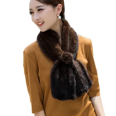 Women's Real Mink Fur Scarf Winter Warm Rose Neckerchief Handmade Black Brown • $33.99