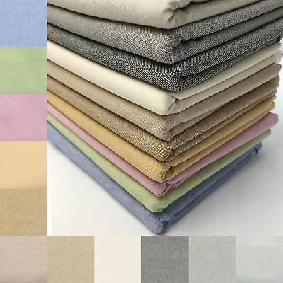Cotton Linen Look Fabric Plain Coloured Curtain Upholstery Craft Furnishings • £5.99