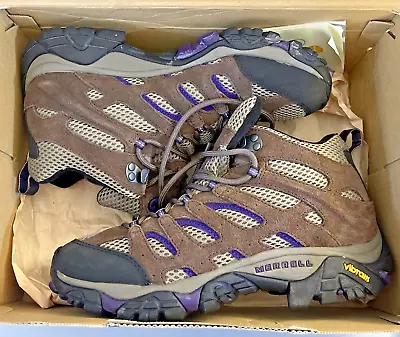 Merrell Womens Moab Ventilator J65586 Bracken Purple Leather Hiking Boots Sz 9.5 • $34.99