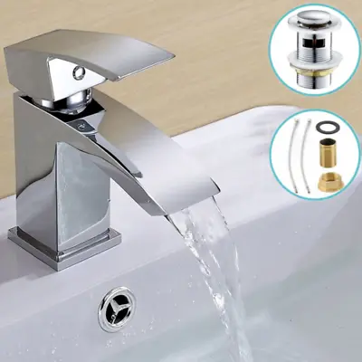 £9.50 • Buy Waterfall Bathroom Sink Counter Tap Basin Sink Mixer Chrome Mono Faucet + Waste