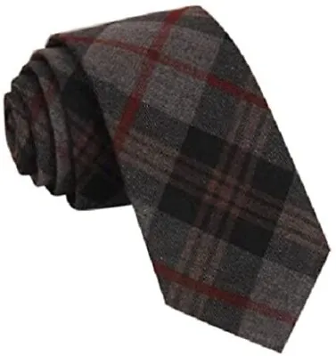 £6.90 • Buy New Wool Tartan TIE Country Tweed Scottish Style Plaid Grey Woven Skinny Smart