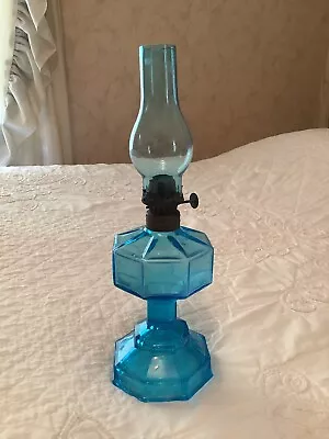 Miniature Kerosene Oil Lamp Blue  OCTAVIA  Pattern With Original Blue Chimney • $75