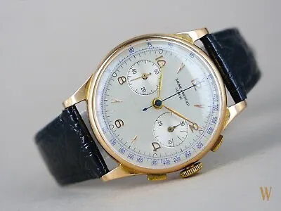 Baume & Mercier Jumbo 18ct Rose Gold Chronograph Vintage Men's Wrist Watch • $3720.27