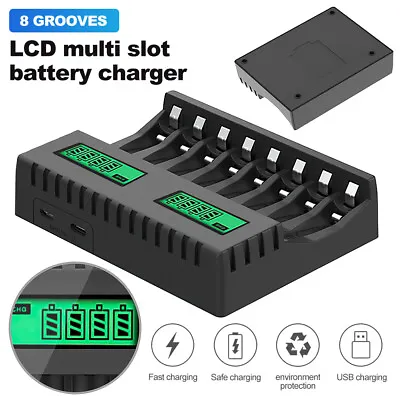 Rechargeable Universal Fast Battery Charger - 8 Bay For AA AAA LCD Display • £11.39