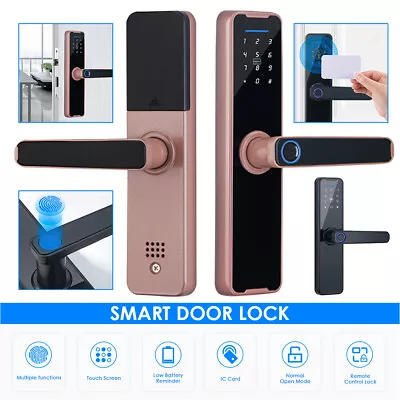 Electronic Digital Smart Door Lock Tuya APP Fingerprint Card Password Key Home • £57.99