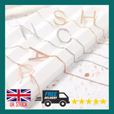 £3.99 • Buy Large Letters Necklace Gold Silver Rose Sideways Pendant A-Z Letters Alphabet