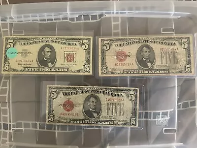 1928 E 1928 C 1963 Five Dollar Bill Red Seal Us Note Lot Of 3 • $29.99