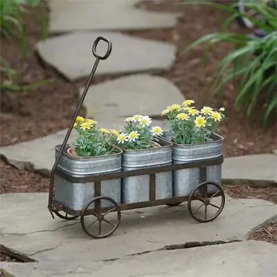 Flower Pot Set Vintage Wagon Rustic Garden Decor • $40