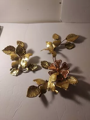  Vtg. Wall Hanging Leaves 2 Pieces Brass Copper Metal Art 14x6 And 7x6 In. Flaw • $15