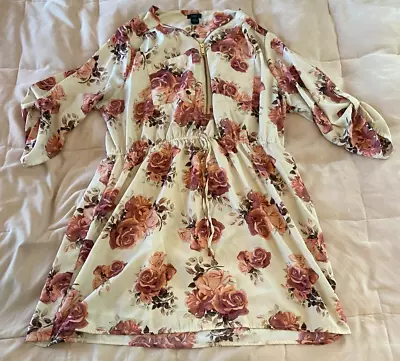 Rue+ Womens Multicolor Floral 3/4 Roll Tab Sleeve Zip Up Polyester Dress Size 3X • £7.78