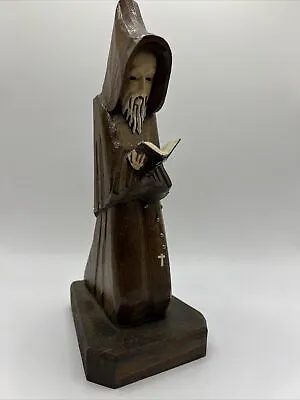 Vintage Carved Wood Monk Priest Book  Reading Catholic Religious Bookend • $19.19