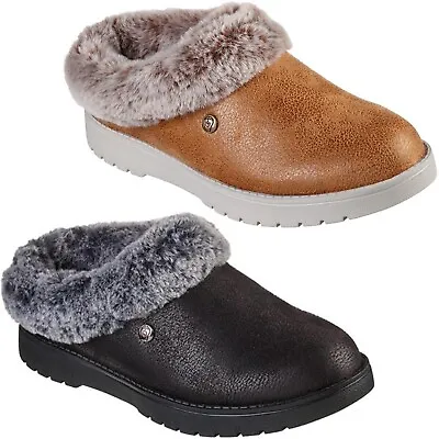 £32.95 • Buy Skechers Womens BOBS Slippers Faux Leather Fur Memory Foam Indoor Outdoor Shoes