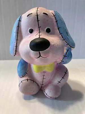 Vintage Stitched Ceramic Puppy Dog Piggy Bank Blue & Pink No Plug  Made In Korea • $8.54