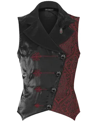 Devil Fashion Mens Gothic Embroidered Jacquard Satin Waistcoat Vest Black Red • $88.41