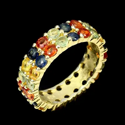 Round Sapphire Multi-Color 2.5mm 14K Yellow Gold Plate 925 Sterling Silver Ring • $89.50
