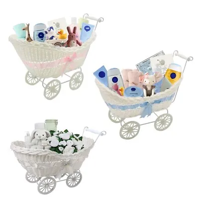£13.88 • Buy Boy & Girl Baby Shower Gift Pram Basket Wicker Hamper Newborn Christmas Gifts 