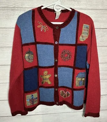 Vintage Ugly Christmas Sweater With Patchwork & Embellishments Size Large Red • $12