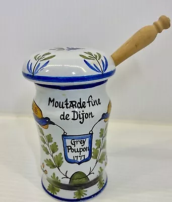 Vintage Grey Poupon Dijon Mustard Jar Pot With Wooden Spoon Made In France • $15