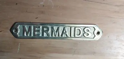 Brass Mermaids Wall Plaque Sign - Nautical Beach House Boat Decor Mermaid Sign • $6