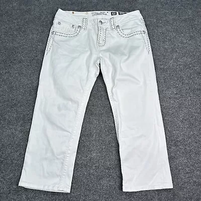 Miss Me Signature Cuffed Capri Jeans Womens Size 30 Mid Rise White Rhinestone • $25.99