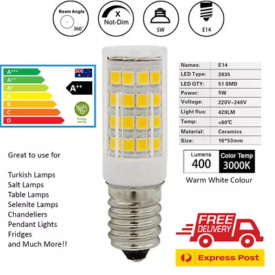 LED Light Bulbs Globes Turkish/Salt//Table Lamps & More E14 Warm White A++ 5W • $15.99